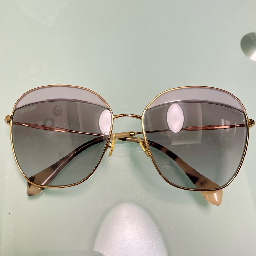 Miu Miu Gold & tortoise Purplish gray Sunglasse Square aviator Frames with case - Picture 9 of 17